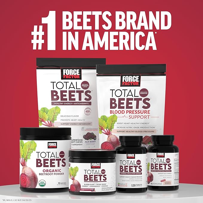 Force Factor Total Beets Ultimate Heart Health Blood Pressure Support with CoQ10 Beet Root Powder Grape Seed Extract Blood Pressure Supplement for Circulation Black Cherry 30 Servings