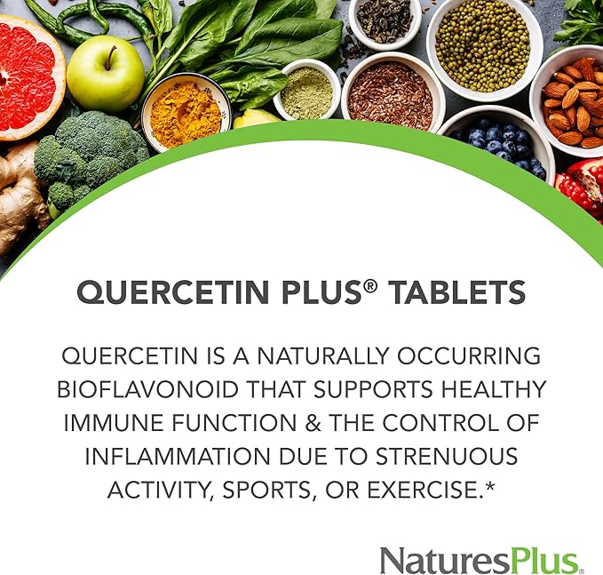 NaturesPlus Quercetin Plus with Vitamin C &amp Bromelain - 90 Vegetarian Tablets - Allergy Relief Supplement - Immune Antioxidant &amp Anti-Inflammatory Support - Gluten Free - 45 Servings