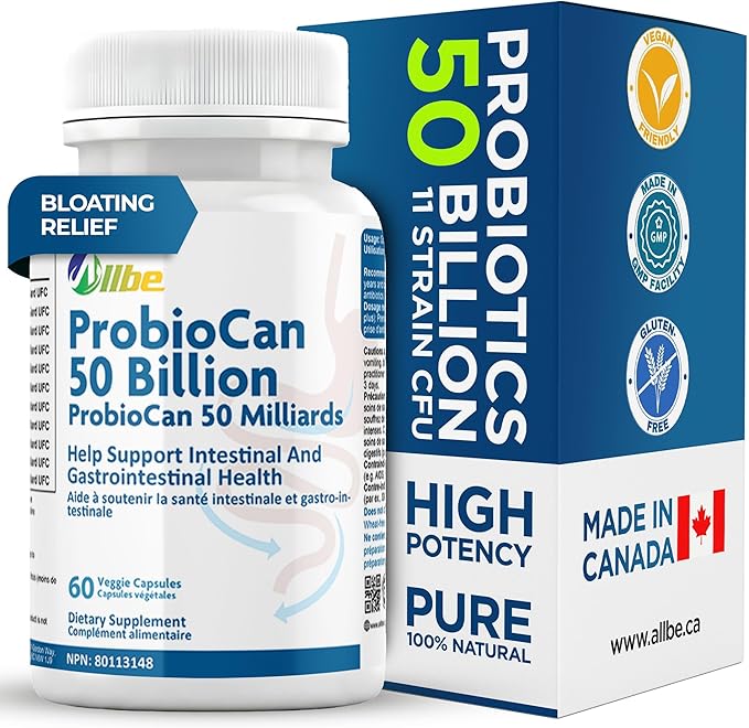 ProbioCan - Probiotic 50 Billion CFU (60 Servings) 11 Strains of Lactobacillus &amp Bifidobacteria Supports Digestive Health &amp Immune Function Probiotics for Women &amp Men - Pack of 1