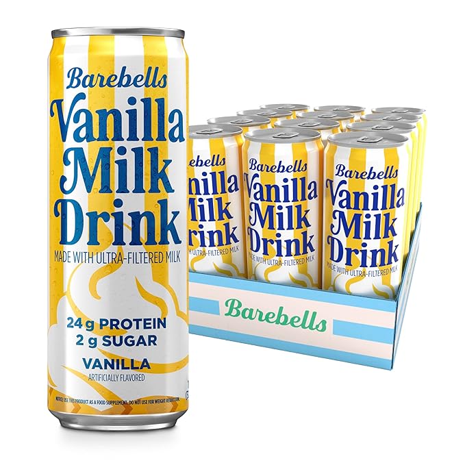 Barebells Vanilla Milk Drink – 24g Protein No Added Sugar High Protein Vanilla Shake Ultra-Filtered Milk Creamy Flavor – 11.2 fl oz (330ml) 12 Count