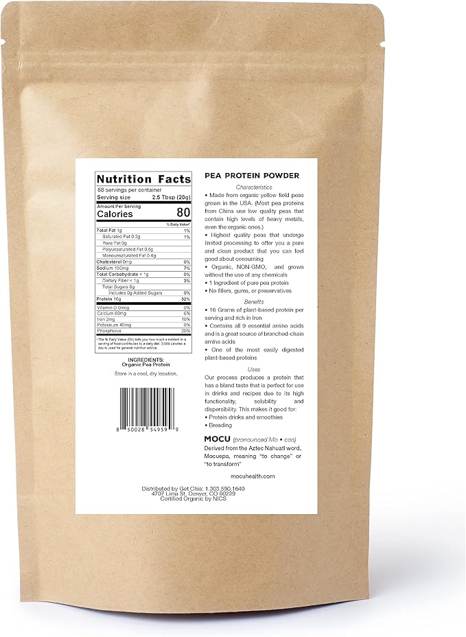 Certified Organic US Grown Pea Protein I 80% I Batch Tested for Heavy Metals I 3 LBS I Packaged Daily