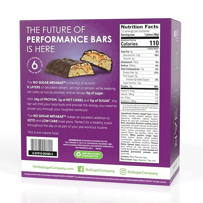*NEW* No Sugar META BAR - High Protein Energy Bars 0g Sugar 14g Protein Low Net Carb Chocolate Caramel &amp Peanut - Grab &amp Go Protein Snack Bars with Six Layers of Decedent Delight - Gluten