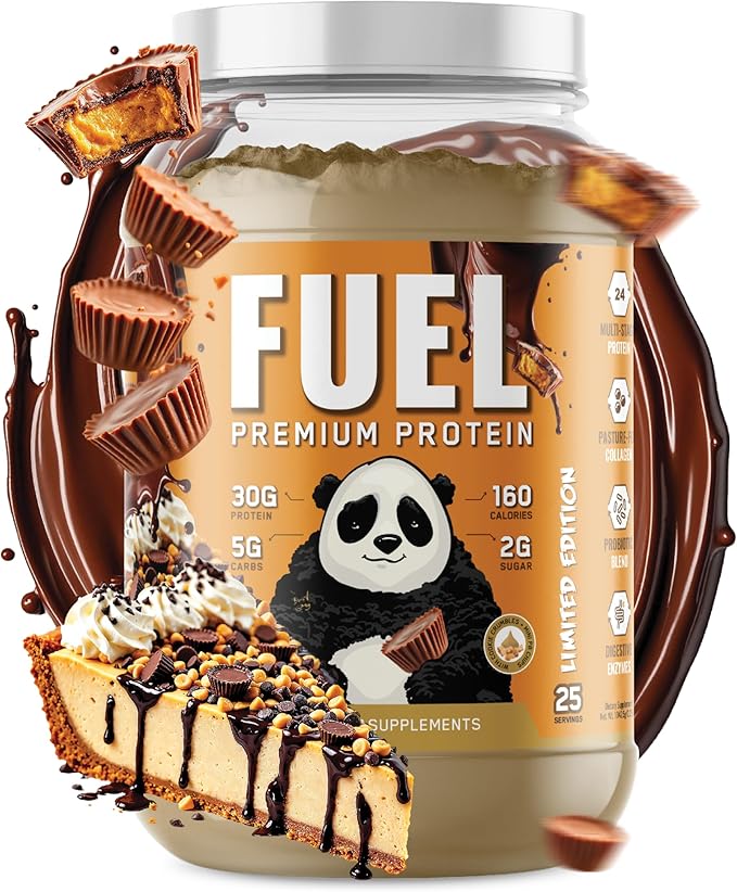Panda Fuel Premium Protein WheyHydrolyzed CollagenCaseinProbiotics Enzymes Keto FriendlyTime Release 25 Servings (2.5 Pound Chocolate Peanut Butter Crumble) (with inclusions)