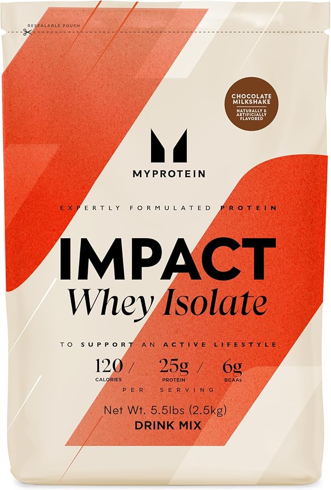 Myprotein Impact Whey Protein Isolate 5.5 Lbs (79 Servings) Chocolate Milkshake 25g Protein 3.5g Glutamine &amp 6g BCAA Per Serving Protein Shake for Muscle Strength &amp Recovery