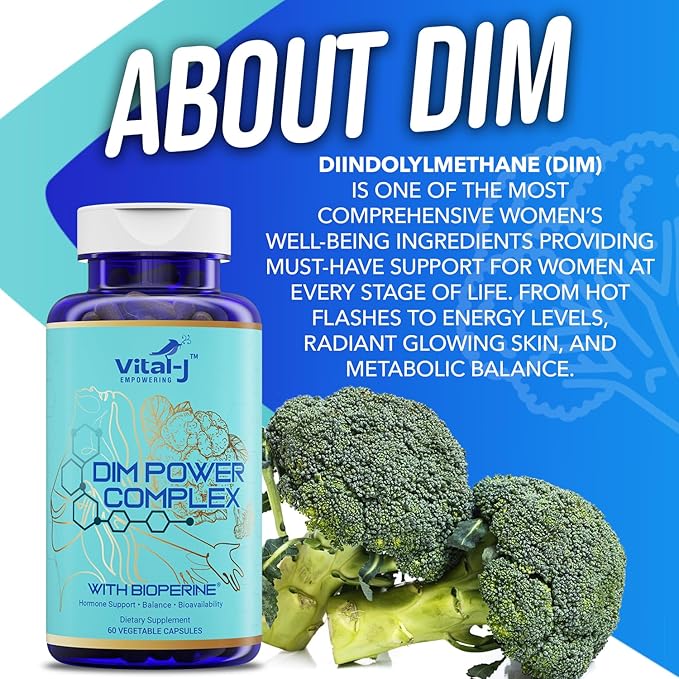 4-in-1 DIM Potent Complex 300mg - Estrogen Balance and Metabolism Energy &amp Menopause Support Supplement with Bioperine (x4) Calcium and Broccoli Extract - for Women and Men 120 Servings
