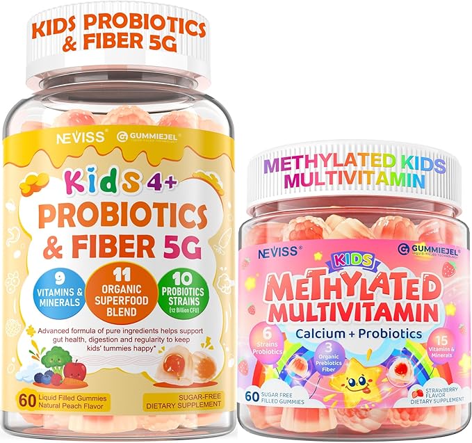 NEVISS Kids Multivitamin Gummies &amp Probiotics for Kids Teen + Veggie &amp Fruit Fiber Gummies