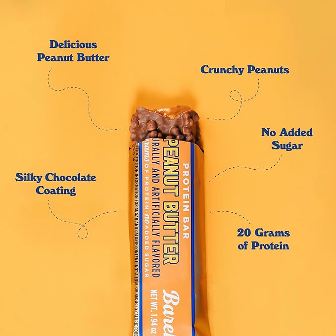 Barebells Protein Bars Peanut Butter - 12 Count 20g High Protein Treats - Chocolate Nutrition Bar with 1g Total Sugars - On-The-Go Breakfast or Post-Workout Snack