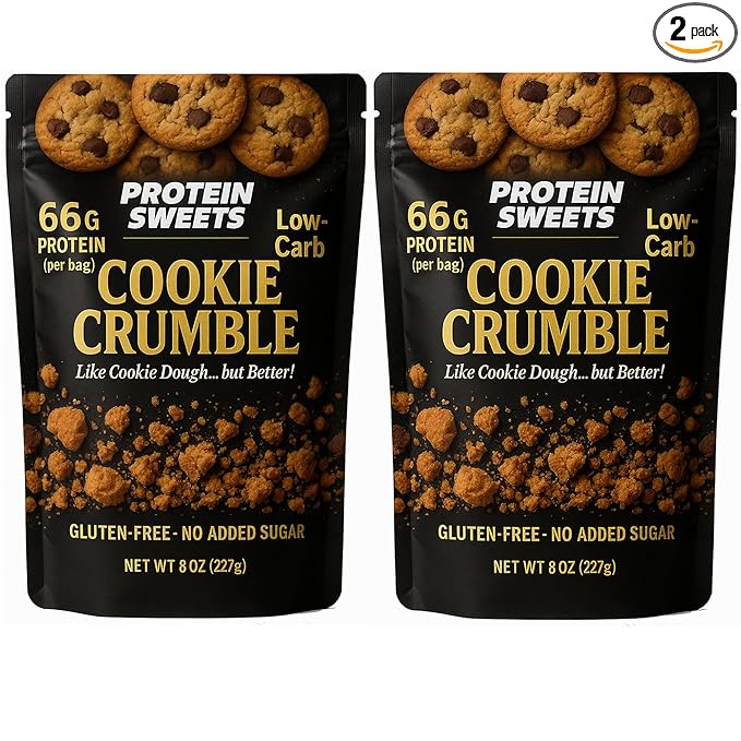 High Protein Cookie – Peanut Butter Chocolate Chip Crumble 66g Protein per Bag Keto Low Carb No Sugar Added Gluten-Free 2 Pack – PROTEIN SWEETS