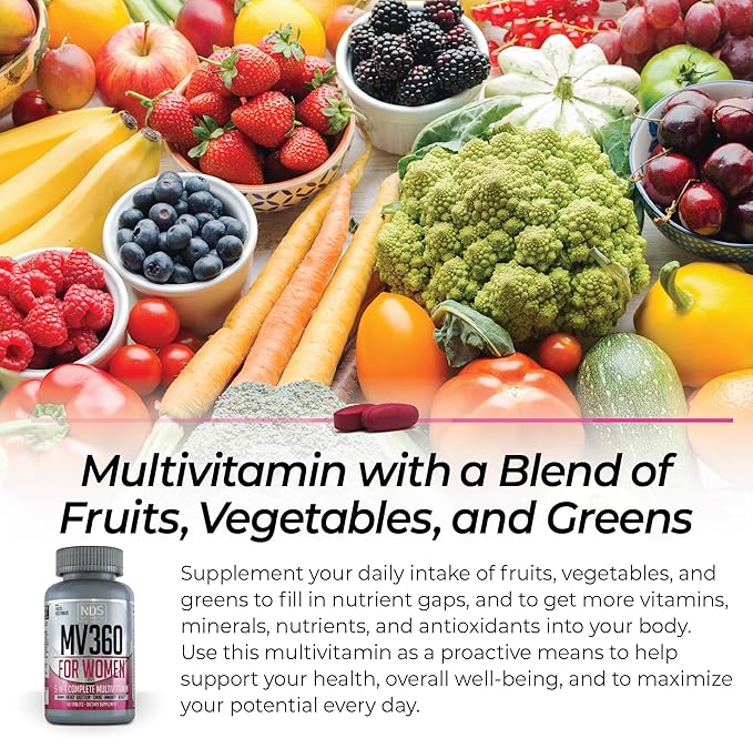 Women's Nutrition MV360 5-in-1 Complete Multivitamin with Essential Vitamins for Energy Digestion Toning Immune Support &amp Women’s Health &amp Beauty 60 Tablets 30 Servings