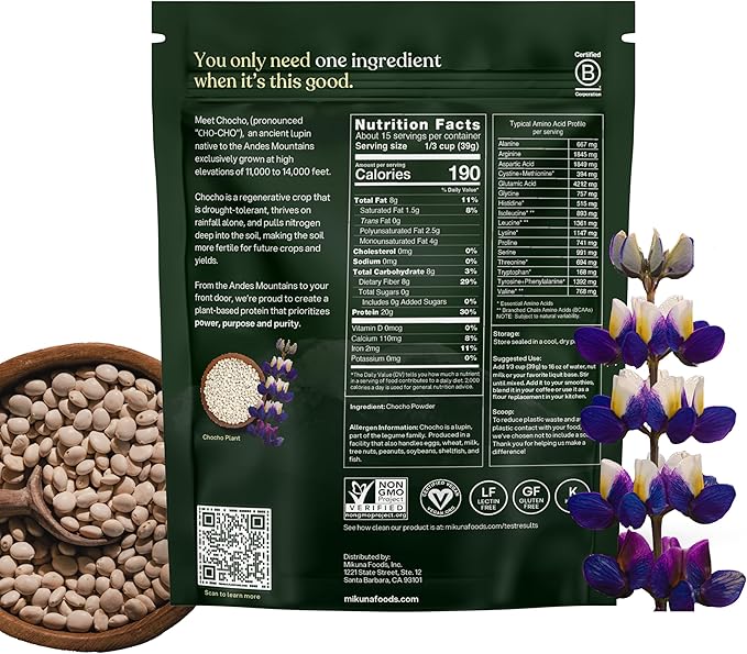 Mikuna Vegan Protein Powder (Unflavored 15 Servings) - Plant Based Chocho Superfood Protein - Dairy Free Protein Powder Packed with Vitamins Minerals &amp Fiber - Gluten Keto &amp Lectin-Free