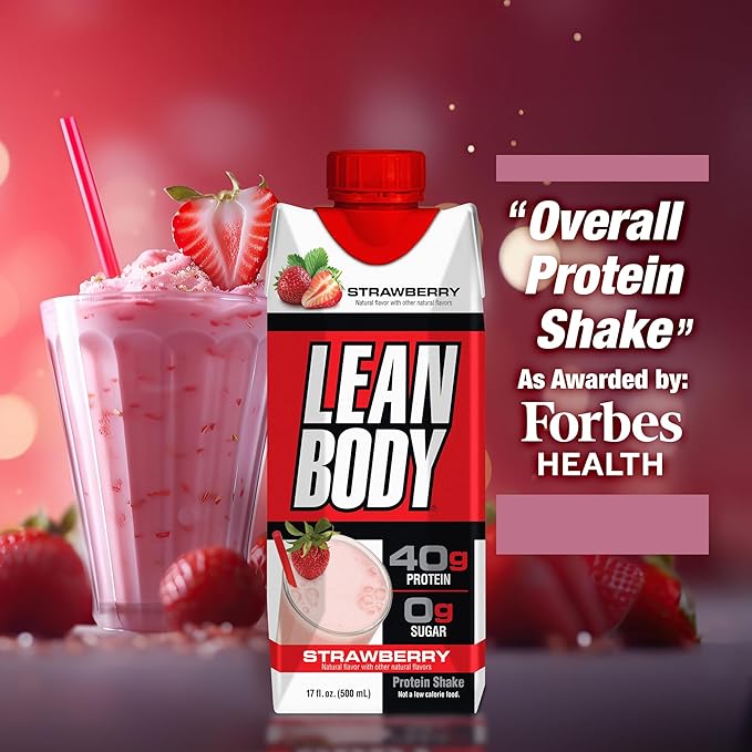 Labrada Lean Body Ready-to-Drink Strawberry Protein Shake 40g Protein Whey Blend 0 Sugar Gluten Free 22 Vitamins &amp Minerals 17 Ounce (Recyclable Carton &amp Lid - Pack of 12) LABRADA