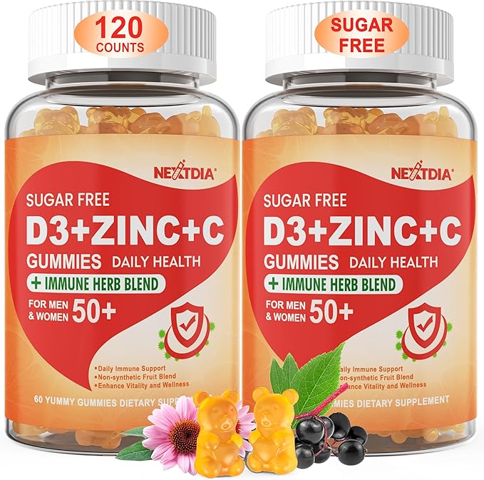 Bundle: Vitamin C + D3 + Zinc Gummies for Adults 50 + &amp Vitamin K2 Gummies