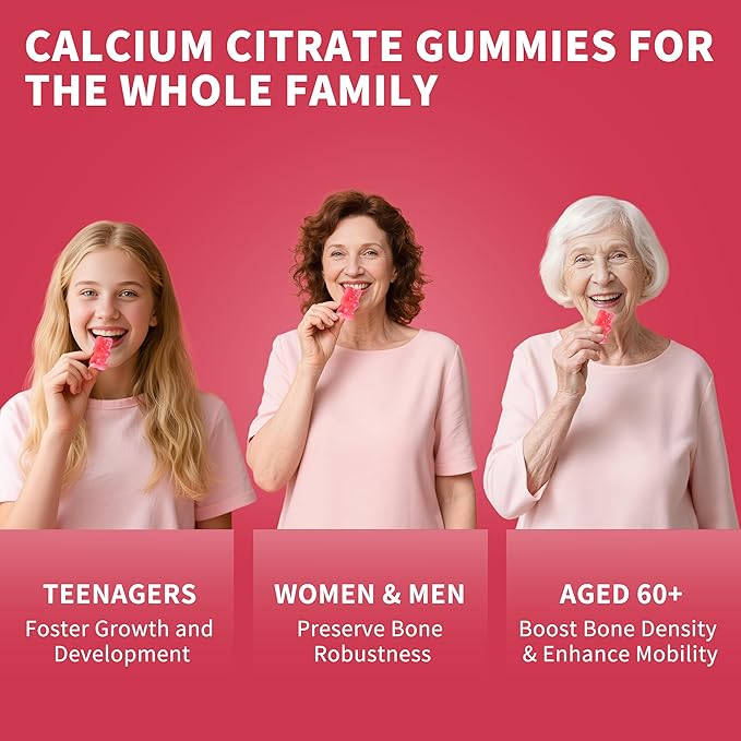 (2 Pack) Calcium Citrate 1200 mg Gummies Supplements for Women &amp MenPure Calcium Citrate Gummies for Bone Muscle &amp Immune Support - Easy to Digest Sugar FreeVeganPeach Flavor60 Day Suppl