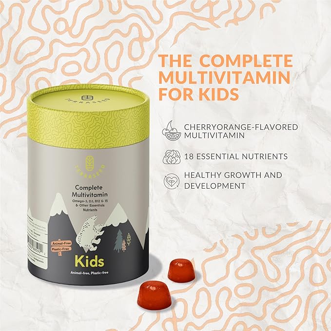 Complete Kids Multivitamin Gummies - with Omega 369 Vitamin B12 Folic Acid Iodine Vitamin C Zinc - Kids Daily Essential Vitamins - Premium Vegan Multivitamin for Kids 2+ (60 Gummies)