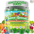 Kids Super Greens Gummies w/Multivitamins 20+ Veggie Fruit Prebiotics Calcium Omega-3 (DHA/EPA) Kids Vitamins Greens Superfood Gummies for Picky Eaters Growth Energy Immune Digestion 2 Pack