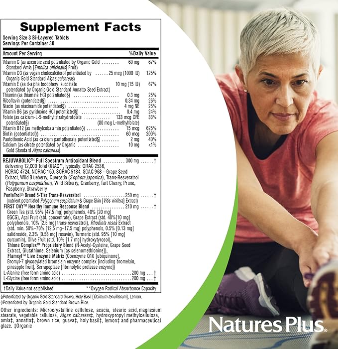 NaturesPlus AgeLoss REJUVABOLIC - 90 Bi-Layered Tablets - Resveratrol Anti-Aging Complex - Vegetarian Gluten Free - 30 Servings