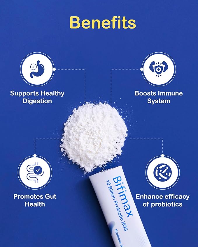 Bifimax 10 Billion Probiotic XOS - Premium Synbiotic Supplement with Human-Derived Bifidus Bacteria &amp XOS Advanced Syn-B MAX Technology for Gut Health (2.1 oz 30 Sticks)