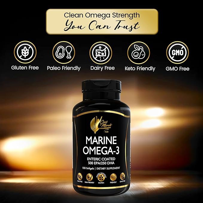 Cocó March N.M.D Marine Omega-3 Fish Oil – High Potency Omega 3 Supplement with 500 mg EPA &amp 250 mg DHA – Enteric Coated No Fishy Burps &amp Aftertaste – Omega-3 Fish Oil for Women &amp Men 3-