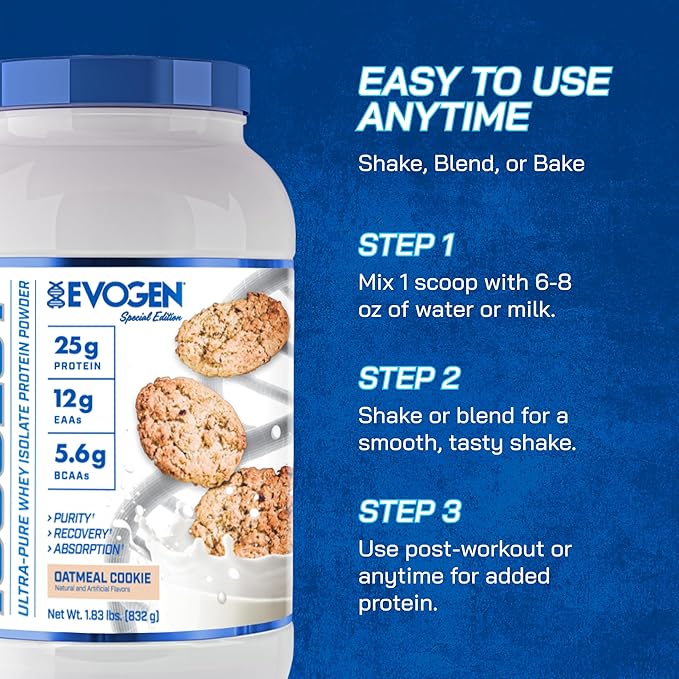 Evogen Isoject - Whey Protein Isolate | Ultra-Pure Whey Protein Powder with Ignitor Enzymes BCAAs and EAAs | Enhanced Absorption &amp Recovery | Oatmeal Cookie | 25 Servings