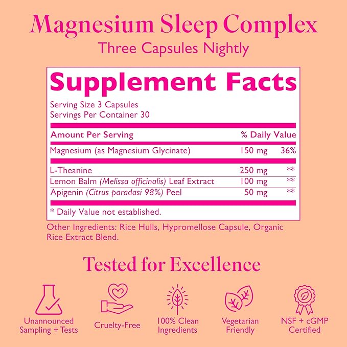 Magnesium Sleep Complex with L-Theanine and Lemon Balm - Melatonin-Free Sleep Support for Natural Calm and Relaxation - Magnesium Glycinate - 90 Capsules