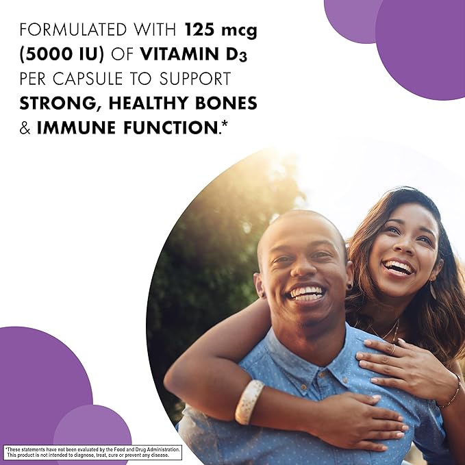 Bluebonnet Vitamin D3 5000 IU 125 mcg - Strong Bones &amp Immune Support Supplement for Women &amp Men* Soy-Free Gluten-Free Non-GMO Vegetarian - Highly Absorbable Vitamin D - 120 Veggie Capsules