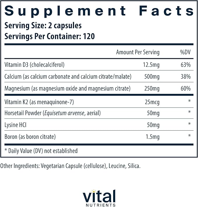 Vital Nutrients Osteo-Nutrients II - Vitamin K2 + D3 Calcium Boron and Magnesium for Bone Strength* - Healthy Heart Support - Vegetarian Supplement - Gluten Dairy Soy Free - 240 Capsules