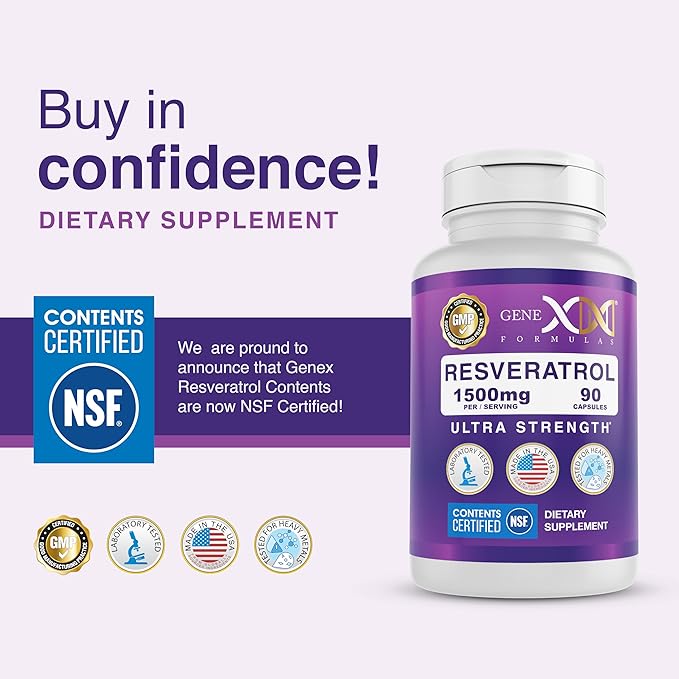 Genex Formulas 1500mg Resveratrol with BioPerine for Absorption (3 Pack) | Organic Trans-Resveratrol Capsules from Japanese Knotweed Antioxidant Supplement for Healthy Aging