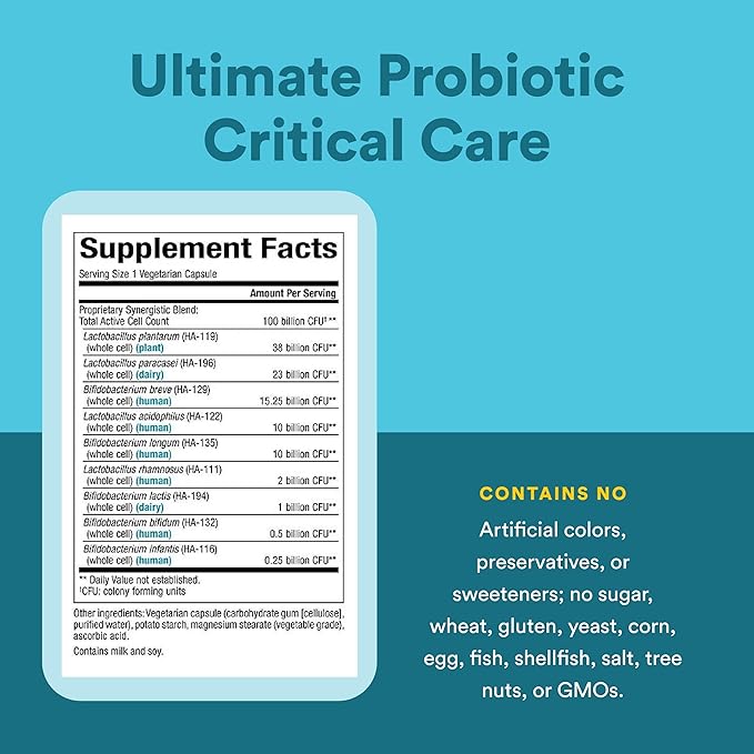 Natural Factors Ultimate Probiotic 100 Billion Live Cultures - Digestion Supplement with Prebiotic Fiber - Daily Supplement for Gut Health - 30 Vegetarian Capsules (30 Servings)