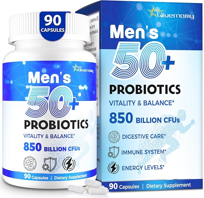 Probiotics for Men Advanced 50+ Mens Probiotic Comprehensive Gut &amp Energy Support with 850 Billion CFU 1800mg Prebiotics Fiber – Tailored Wellness mens probiotics for gut health over 50 90 Cap
