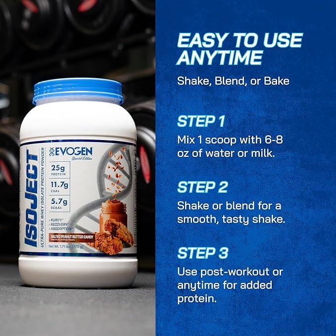 Evogen Isoject - Whey Protein Isolate | Ultra-Pure Whey Protein Powder with Ignitor Enzymes BCAAs and EAAs | Enhanced Absorption &amp Recovery | Salted Peanut Butter Candy | 25 Servings