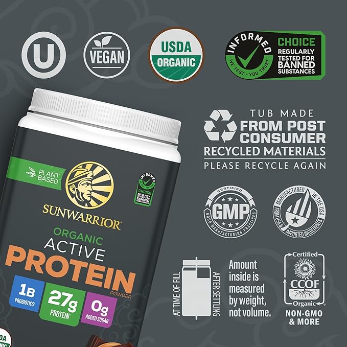 Sunwarrior Organic Plant Based Protein Powder | Vegan Organic Protein Powder with BCAAs Plus Recovery Minerals &amp Botanicals | Non-GMO Soy Dairy &amp Gluten Free (Chocolate Peanut Butter 20 Servi