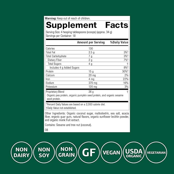 Standard Process Veg-E Complete Pro - Organic Plant-Based Protein Powder for Muscle Building &amp Recovery - Supports Hair Skin &amp Nails - Vegan &amp Gluten-Free - Vanilla 18 Servings