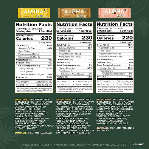 ALOHA Organic Plant Based Protein Bars - Sampler Pack #2-12 Bars Vegan Low Sugar Gluten-Free Paleo Low Carb Non-GMO No Stevia No Erythritol