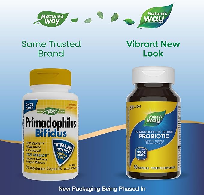 Nature's Way Primadophilus Bifidus Probiotic Supports Digestive Flora* 5 Billion Live Probiotic Cultures per Capsule Lactobacilli Bifidobacteria 90 Capsules (Packaging May Vary)