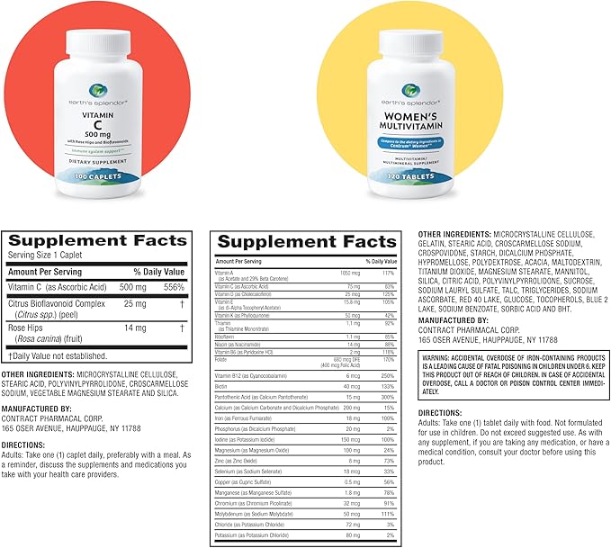 Earth's Splendor Women's Multivitamin &amp Immune Support – Supports Overall Wellness Metabolism Antioxidant Health with Vitamin B12 C D Biotin Rose Hips – Gluten-Free No Artificial Colors