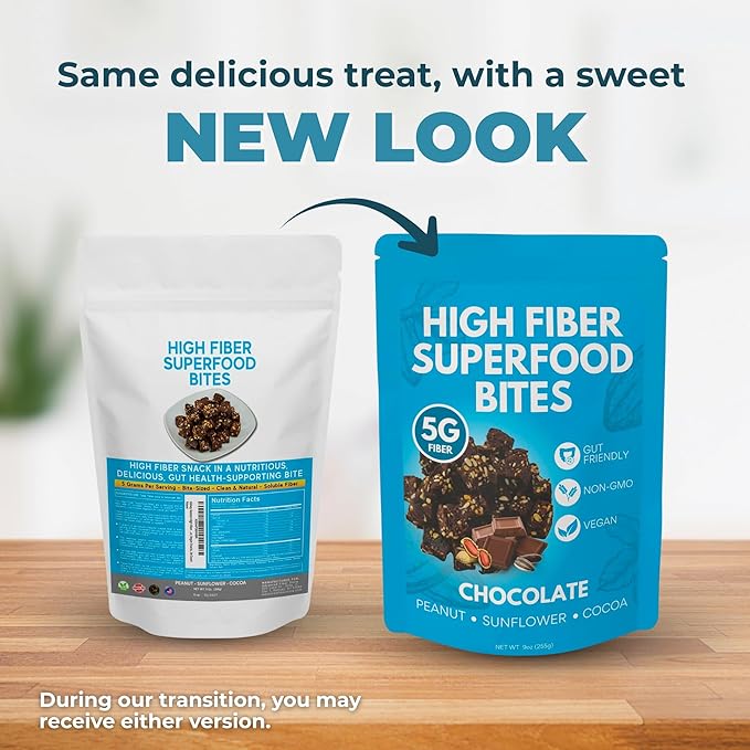 High Fiber Superfood Bites 5g Clean Fiber Snacks for Adults Peanut Cocoa Date Flavor High Fiber Foods No Added Sugar Vegan Fiber Snack Supports Digestion Regularity Gut Health Snack 30 Count