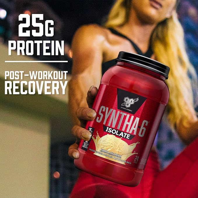 BSN SYNTHA-6 Isolate Protein Powder Vanilla Protein Powder with Whey Protein Isolate Milk Protein Isolate Flavor: Vanilla Ice Cream 24 Servings