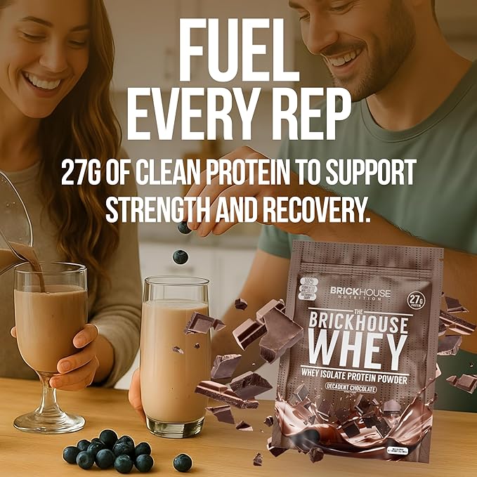 BRICKHOUSE NUTRITION Whey Protein | Fermented Whey Isolate Protein Powder | Lactose-Free Post-Workout Recovery Powder - Chocolate - 1 Pack