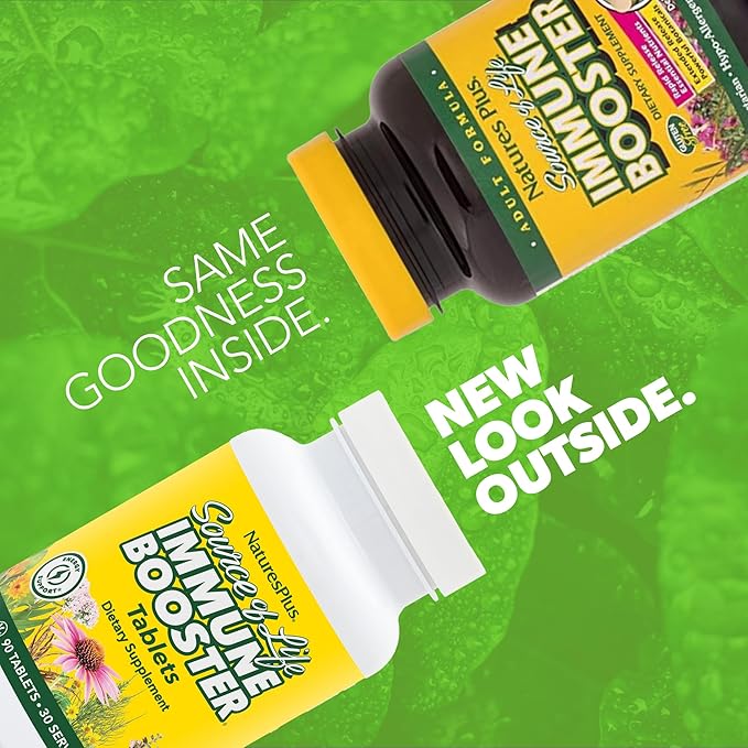 NaturesPlus Source of Life Immune Booster Adult Formula Rapid &amp Extended Release - 90 Vegetarian Tablets - Natural Immunity Booster Supplement - Vitamins A C E &amp Zinc - Gluten-Free - 30 Ser