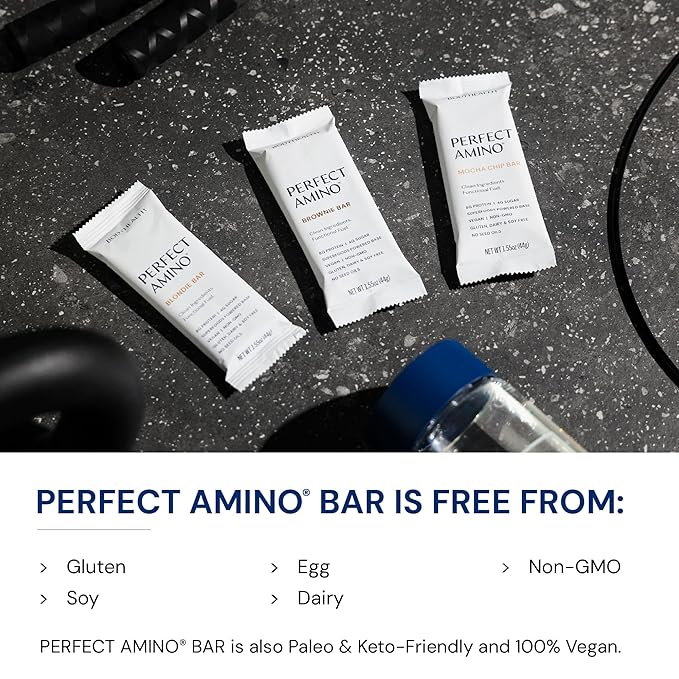 BodyHealth PerfectAmino Bar – Protein Energy Snack with 10g Protein Plant-Based MCTs Superfood Blend Non-GMO Gluten Dairy &amp Soy Free (Mocha 12 Pack)