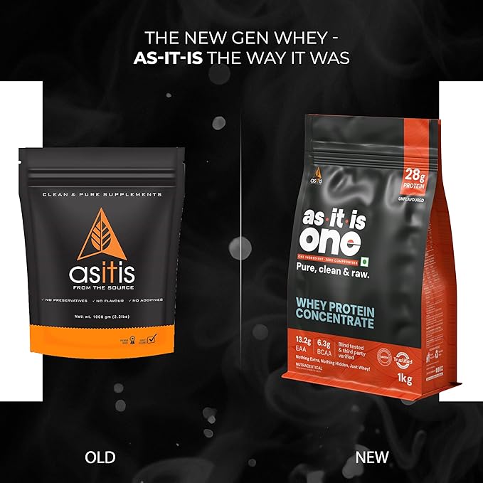 AS-IT-IS Nutrition Whey Protein Concentrate 80% - 1kg/35.2 Oz Cross-flow Microfiltered | Unflavoured | Tested for Purity | Non-gmo and Gluten-free No Preservatives