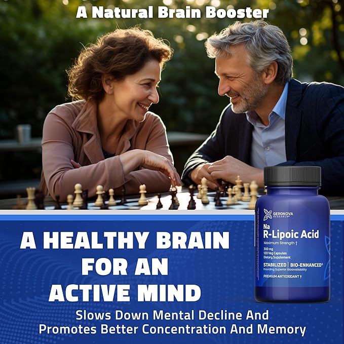 Geronova Research Bio-Enhanced R-Lipoic Acid 300 mg Capsules - 4 Month Supply - Stabilized R Alpha Lipoic Acid with Enhanced Absorption - R Lipoic Acid Supplement - 120 Count