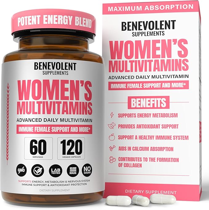 Multivitamin for Women - Supplement for Energy Immunity &amp Female Support - Daily Vitamins for Women with Biotin Calcium Magnesium - Non-GMO Vegetarian Women’s Multivitamin - 120 Caps