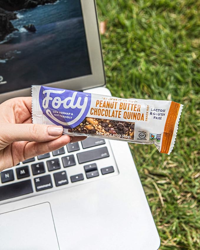 Fody Foods Snack Bars Peanut Butter Chocolate Quinoa 1.41 Oz (Pack of 6) 6g Protein Low FODMAP Gut &amp IBS Friendly Vegan Lactose Free Non-GMO Gluten Free