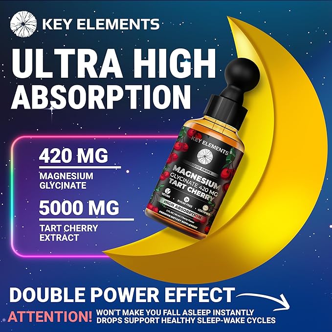 Liquid Magnesium Glycinate 420 Mg with Natural Tart Cherry Extract | Magnesium Glycinate Drops Supplement for Sleep Mood &amp Mobility Support | Tart Cherry Extract