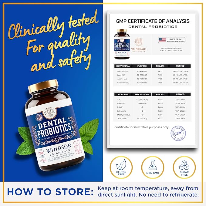 Oral Probiotics for Teeth and Gums - 3BN CFU Lactobacillus Salivarius Paracasei K12 Pro B Inulin Dental Probiotics for Bad Breath Treatment Gum Health - 90 Best Breath Oral Probiotic Mint Tablets