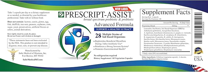 Prebiotics &amp Probiotics for Digestive &amp Immune Health with Pea Protein Advanced - Plant-Based 28 Strains Soil Microflora - Vegan Supports Muscle Recovery &amp Gut Health 60 Capsules by Pres