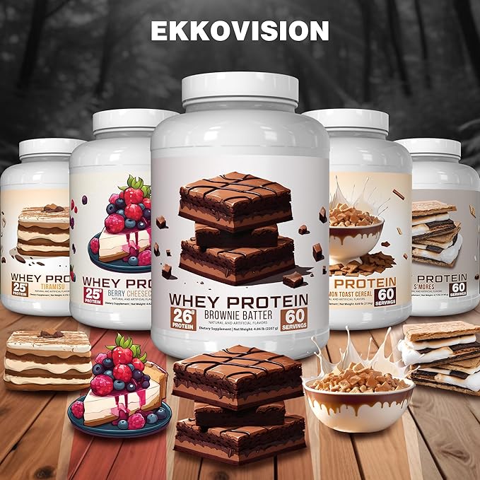 Ekkovision Protein Powder Brownie Batter Flavor 25 G Whey Protein per Scoop Low Lactose High Protein for Men &amp Women With Active Lifestyles Perfect for Shakes Smoothies and Recipes 60 Serv