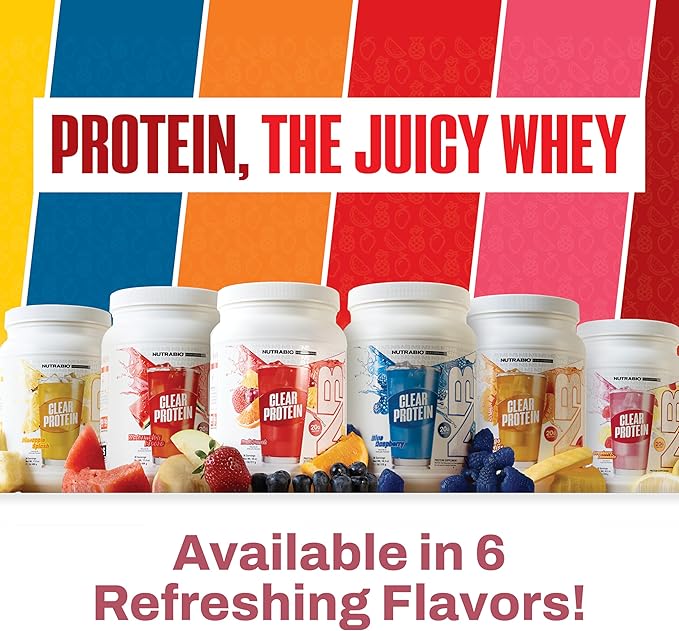 NutraBio Clear Protein Powder Strawberry Lemonade - 20 Servings 20g Clear Whey Protein Isolate 0 Sugar 0g Lactose Refreshing Fruit Flavors GLP1 Support -Bone Health -Muscle Post Workout Recovery