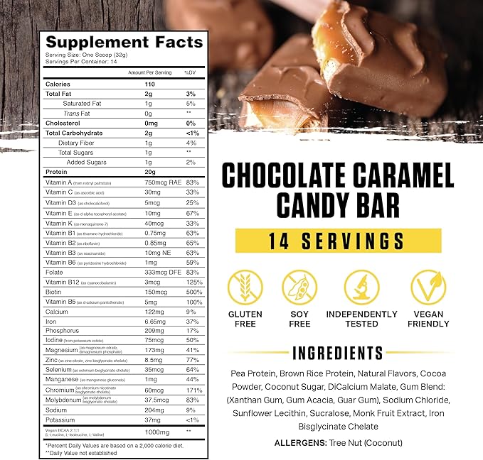 Ambrosia Planta - Premium Plant-Based Protein | Vegan &amp Keto Friendly | Gourmet Flavors with No Bloating or Stomach Upset | Gluten &amp Soy Free | No Added Sugar | 14 Servings | (Candy Bar)